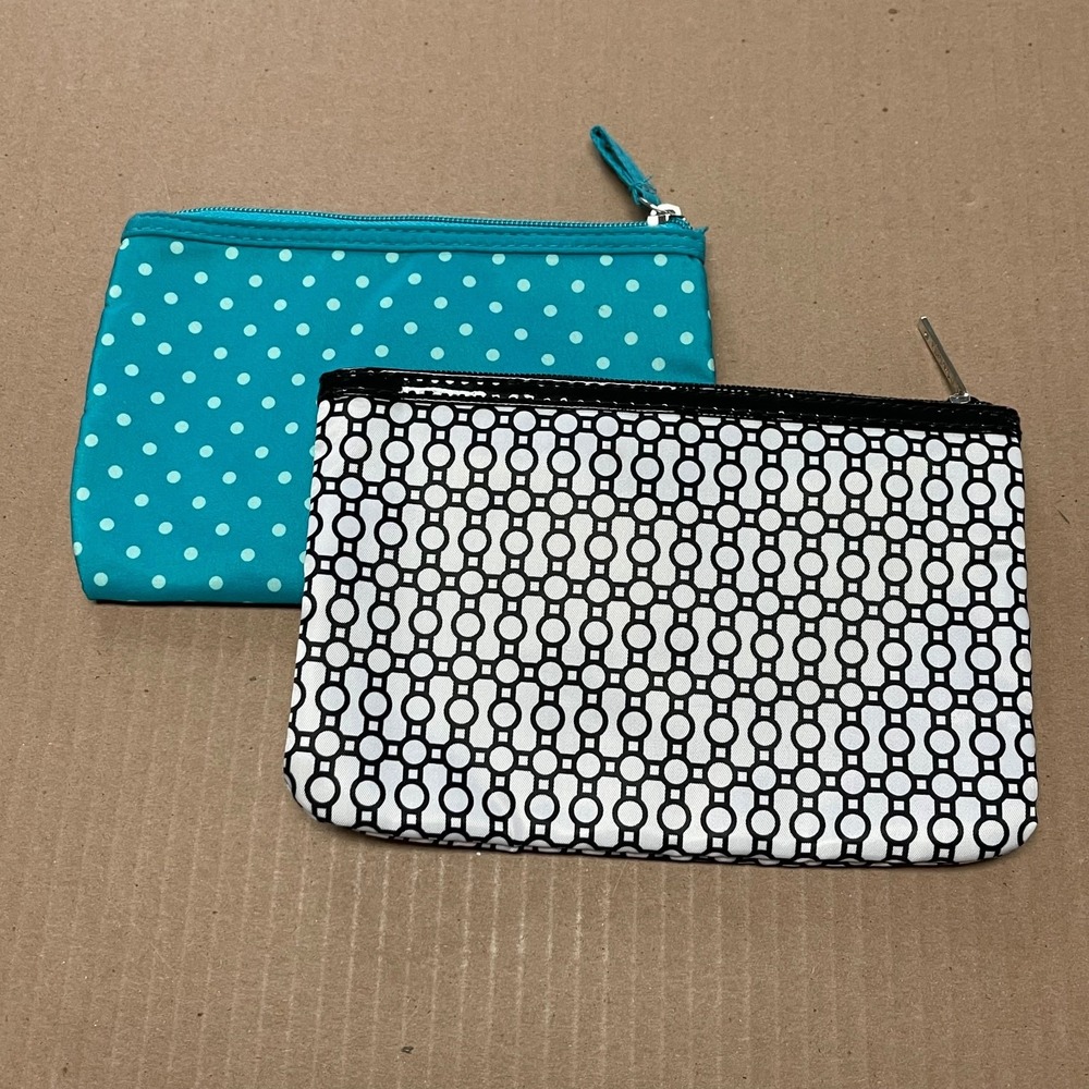 Padded Geometric Printed Women's Toiletry Travel Bag Zippered Teal Duo